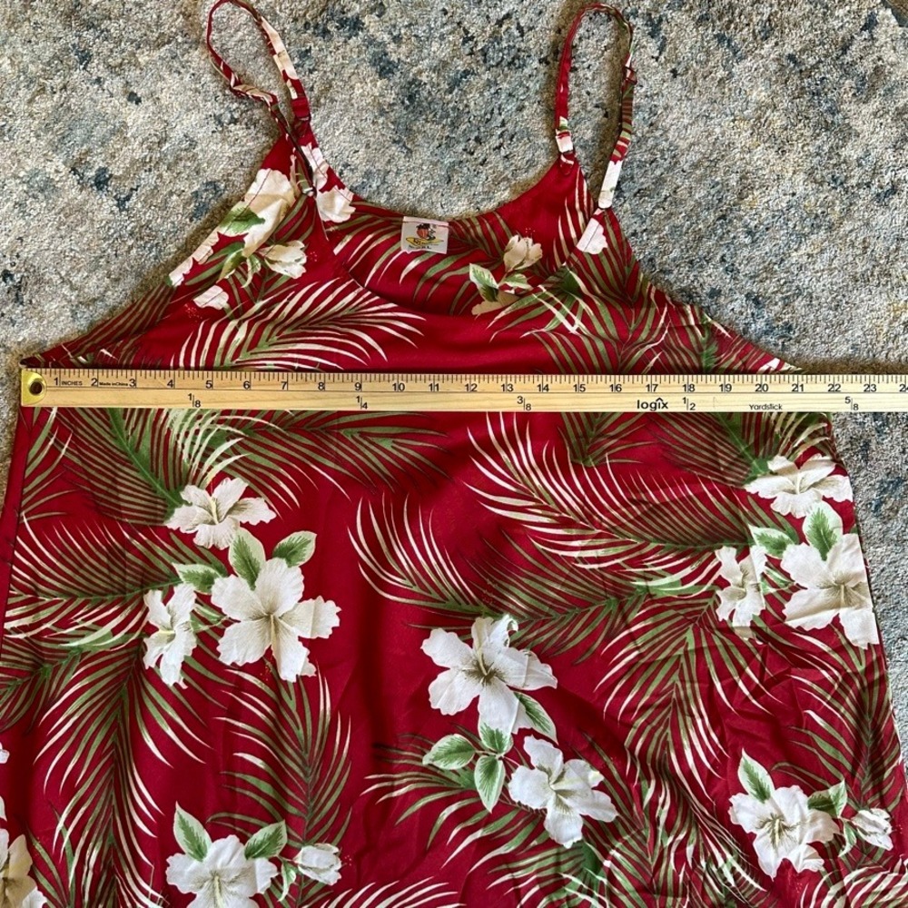 Rima Beachy Red Tropical Hibiscus‎ Palm Print Mini Dress XXL Hawaiian Resortwear - Picture 5 of 7